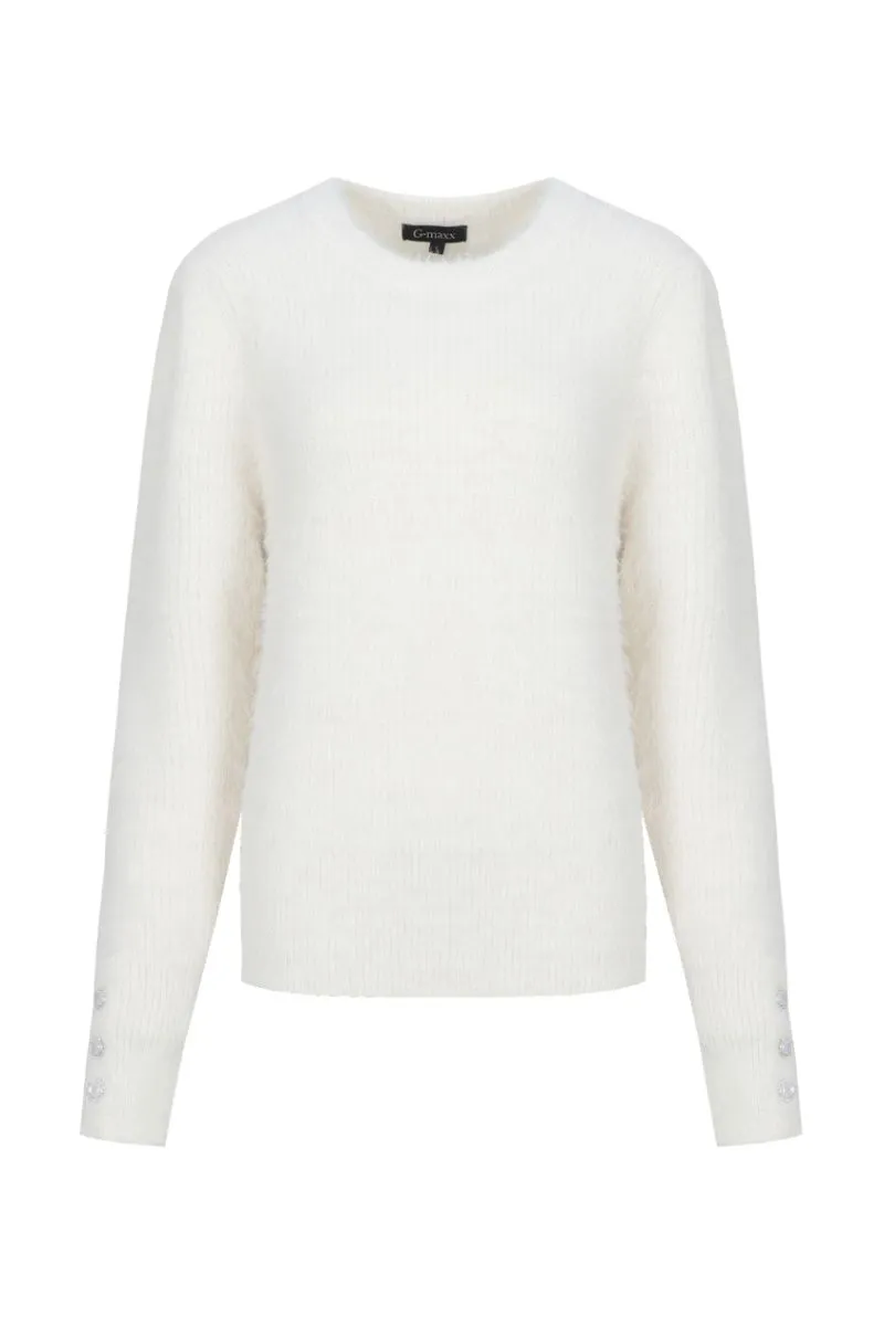 G-maxx Maille Knitting Sweater Wool White, witte wollen gebreide trui